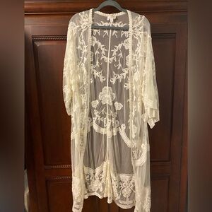 Cream lace long beach cardigan - New!